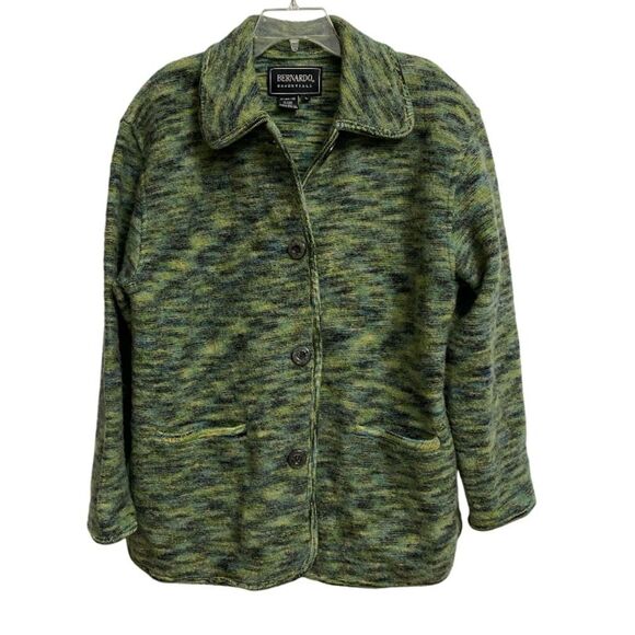 Bernardo Essentials Button Front Wool Coat Women's L Green Pockets Ranch Country - Picture 1 of 13